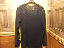 Size 12 Next  Ladies Top Black with Navy Blue lace effect across  shoulders