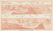Snowdon Panorama from the top of Snowdon Baedeker 1910 antique map