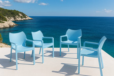 4x Plastic Armchairs Garden Patio Dining Stackable Indoor Outdoor Chairs Blue