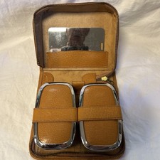 VINTAGE  Travel Men's Grooming set  - 2 x brushes plus mirror in leather case