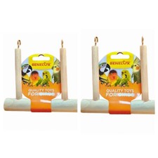 2 x NATURAL WOOD BIRD SWING