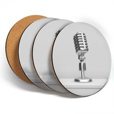 4 x Coasters  - BW - Microphone Radio Broadcast  #37236
