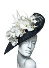 Navy Blue Fascinator/Hat white