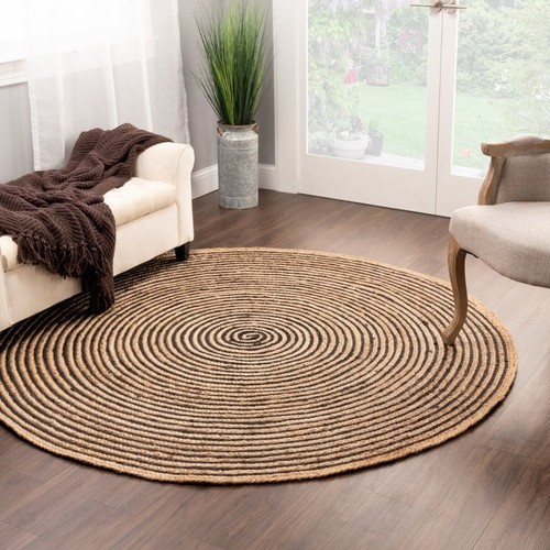 Natural jute rug round braided - natural,