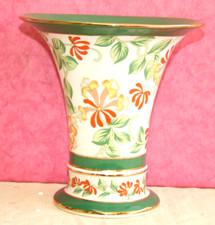 PAST TIMES, CERAMIC VASE, HONEYSUCKLE DESIGN, GREEN & GOLD BANDING, QUALITY ITEM