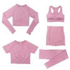 5PCS Seamless Women Yoga Set Workout Sportswear Gym Clothing Fitness M Pink