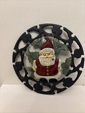 Christmas Santa Cast Iron Trivet Stand Kitchen Saucepan 7”