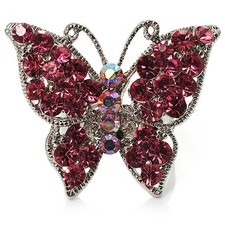 Silver Tone Pink Crystal