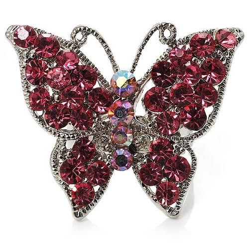 Silver tone pink crystal - silver,