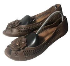 Ladies Next Heavenly Soles Tan Leather Cutout Design Flower Wedge Size 26cm-UK 7