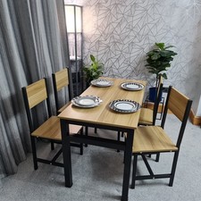 5 Piece Dining Table and Chairs Set Wooden Space with Metal Frame Kitchen UKED