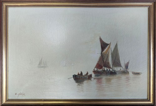 Thames barges riverscape oil - thames,