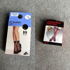 4 PAIRS of Black Glossy Sheer Ankle Socks & 4 PAIRS Knee High Nude Beige Socks