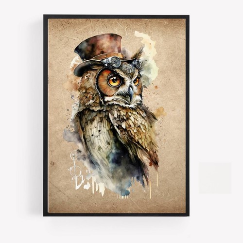 Steampunk owl print picture - owl,