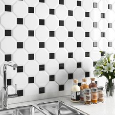 12"x12" Black and White Peel and Stick Backsplash for Bathroom Kitchen Backsp...