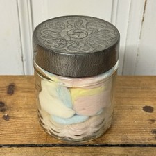 Vintage Glass Jar With Decorative Metal Lid Dressing Table Accessory Cotton Wool