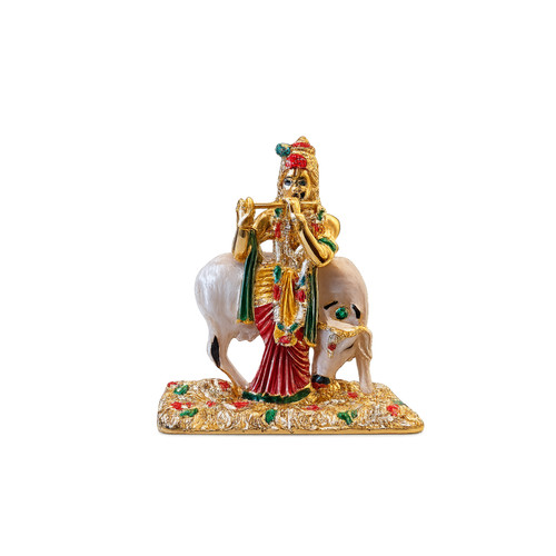 Krishna statue with cow - cow, metal