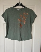 Ladies Khaki Green Coloured T-shirt, Star Pattern, Size 8, Next Petite