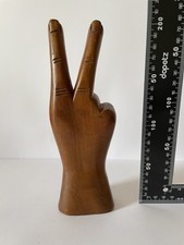 Rare Unusual Vintage Two Fingers Hand Carved Wooden Folk Art Statue Retro MCM
