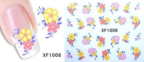 Yellow pink flower nail art - yellow,