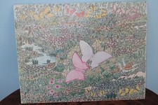 BAMBOO TYPE WOOD FRAMED PEN +INK WITH COLOURING BUTTERFLY,SNAILS,FLOWERS PICTURE