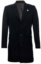 Mens 3/4 Long Black Wool