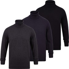 Mens Roll Polo Neck 100% Cotton Warm Jumper Knitted Winter Golf Top S-XXL