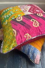 BNWOT Vintage Artisan Kantha Cushion Large Patchwork 60 x 60cm Feather Filled