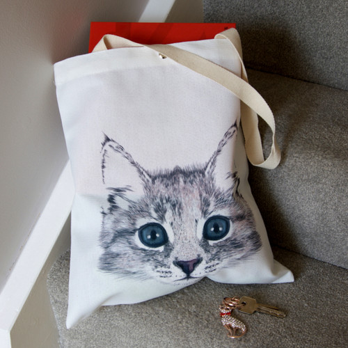 Grey cat face white - grey, canvas