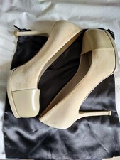 YSL Saint Laurent Nude suede and leather Tribute Heels.