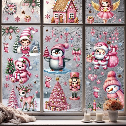Pink white christmas - christmas, window