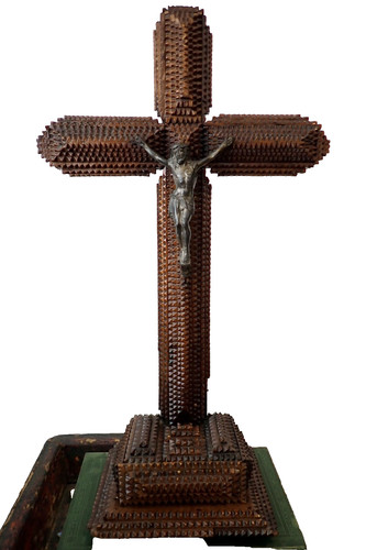 Tramp art crucifix - art, religious