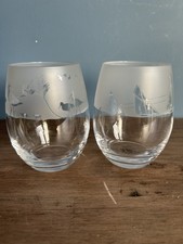 Chef & Sommelier Stemless Wine Water Glasses Etched Birds & Boats Part Frosted