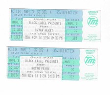 Bryan Ferry Unused Concert Tickets From November 14, 1994