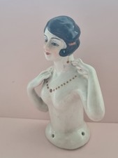 Superb Porcelain Art Deco 1920's Style Nude Flapper Lady Pin Cushion Half Doll