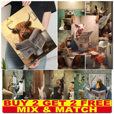 Funny Bathroom Prints Retro Vintage Toilet Sign Animals Wall Art Fun Bath Decor