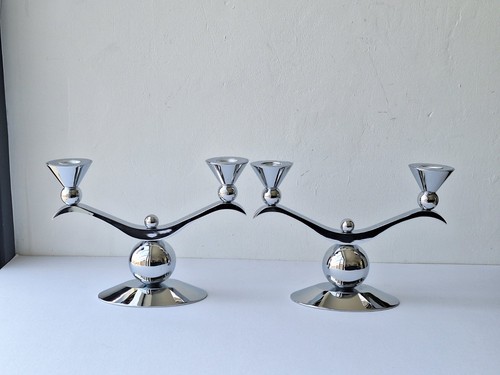 Pair chrome candelabras - of,