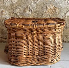 Large Antique French Wicker + Wood Fishing Creel Anglers Kitchen Basket 42cm