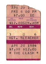 The Clash 4/20/84 Lawrenceville NJ Rider College Mega Rare Ticket Stub