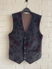 MENS Floral Corduroy Waistcoat Vest Button Front Grey Lined Size S/M