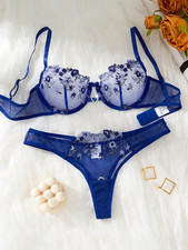 Blue Floral Lingerie Set -