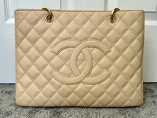 Chanel Gst Shoulder Bag Tote Handbag Beige Clair Caviar Leather Gold Hardware