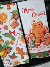 Gingerbread Man Christmas Orange Novelty Tea Towels Set Of 2 New Xmas gift