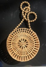Primark Beaded Bamboo Wooden Slats Round Summer Bag Pretty