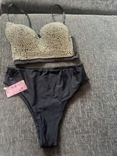 Black diamante bustier - black, top