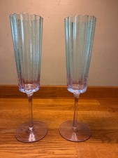 2x Glass Art Deco Champagne Flutes