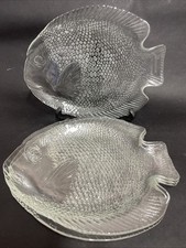 Set of 4 Vintage Arcoroc French Fish Shaped Glass Serving Plates Sushi 10.5”