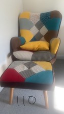 Multicoloured Comfortable Chair With A Matching Stool And A Throw Pillow