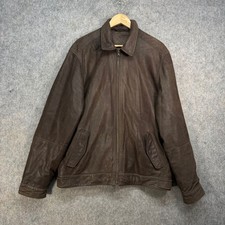 Marks and Spencer Leather Jacket Mens UK M Brown Full Zip Pockets Biker Bomber