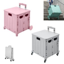 Folding Boot Cart Shopping Trolley Case Storage Box On Wheels Foldable Crate Car